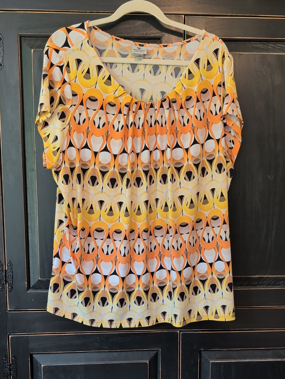 Worthington Orange and Yellow Geometric Short Sleeve Top